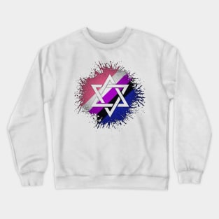 Paint Splatter Gender Fluid Pride Flag Star of David Symbol Crewneck Sweatshirt